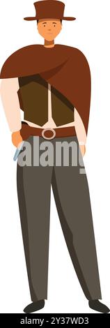 Cowboy is standing with his hand on his holster, ready for action Stock Vector