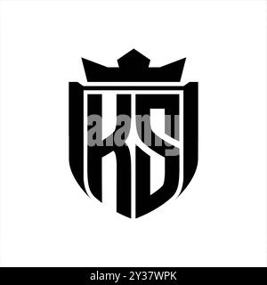 KS Letter logo with abstract shield shape with square black outline on ...