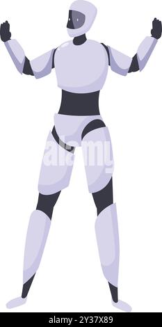 Humanoid robot standing with raised arms, showing power and strength Stock Vector