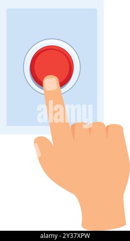 Hand is pushing a big red button on a panel Stock Vector