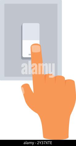 Cartoon illustration of a hand pressing a light switch with its index finger Stock Vector