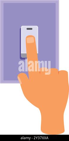 Hand is activating a light switch with the index finger, on a white background Stock Vector