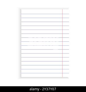 Lined paper illustration. Blue ruled lines. Red margin detail. Simple notebook page. Stock Vector