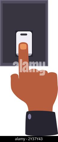 Cartoon vector illustration of a businessman hand turning on a light switch with its index finger Stock Vector
