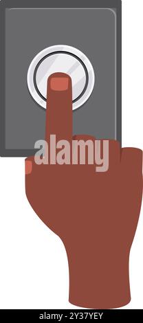 Hand is pressing the button on an intercom device Stock Vector