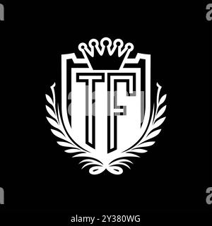 TF Letter logo heraldic shield shape with crown, vintage shield on ...
