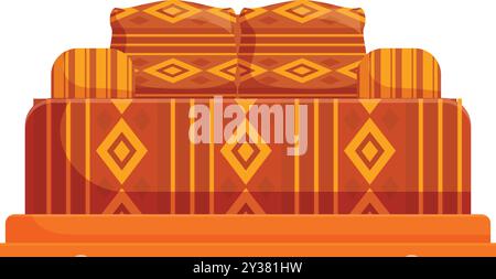 Comfortable arabic sofa with pillows featuring traditional moroccan pattern, providing a cozy seating experience Stock Vector