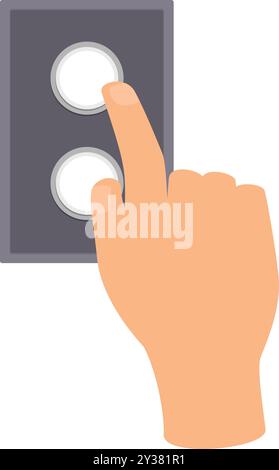 Hand pressing a round button on a grey control panel Stock Vector