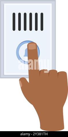Dark skinned hand with its index finger extended, pressing the button of a doorbell Stock Vector