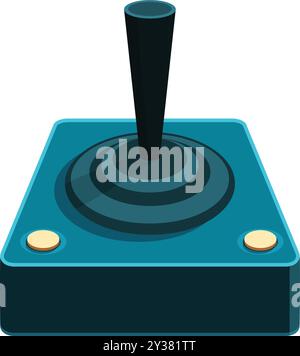 Blue retro joystick with a black stick and two yellow buttons standing on white background Stock Vector
