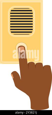 Hand is pressing the button of an old fashioned doorbell Stock Vector