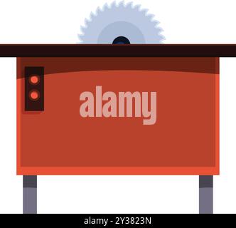 Circular saw standing on woodworking table for cutting wood materials, carpentry workshop equipment Stock Vector