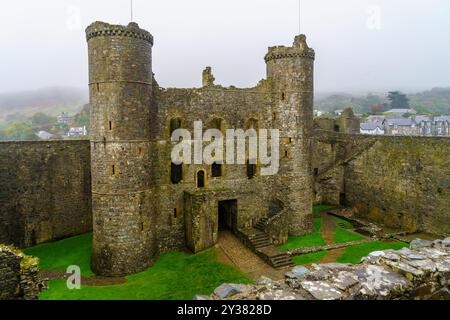 Harlech, UK - October 12, 2022: View of the Harlech Castle in Harlech, Gwynedd, Wales, UK Stock Photo