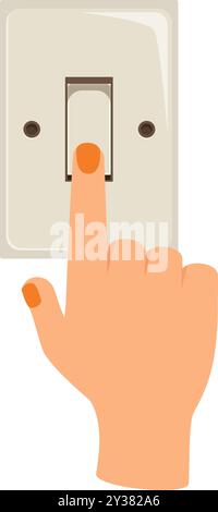 Hand with the index finger extended is pressing a light switch Stock Vector