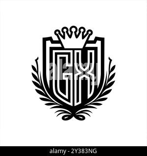 GX Letter logo with shield shape with geometric crown inside black ...