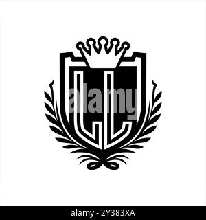 LL Letter logo with shield shape with geometric crown inside black ...