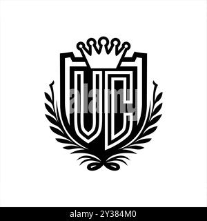VC Letter logo with shield shape with geometric crown inside black ...