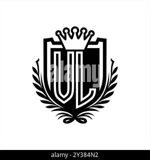 VL Letter logo with shield shape with geometric crown inside black ...