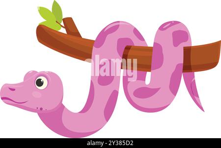 Friendly looking pink snake is hanging on a tree branch, enjoying its time in nature Stock Vector