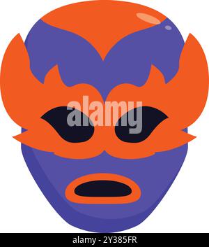 Orange and purple luchador mask representing the vibrant culture of mexican wrestling Stock Vector