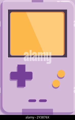 Purple handheld video game console is displaying a blank, orange screen with purple buttons Stock Vector