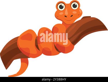 Illustration featuring an orange snake with black spots resting on a tree branch, isolated on a white background Stock Vector
