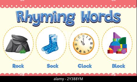 Rock, sock, clock, and block rhyming words Stock Vector Image 