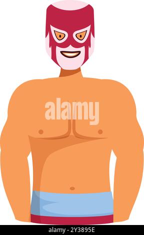 Strong and muscular luchador is smiling under his red mask while waiting to fight at a wrestling match Stock Vector