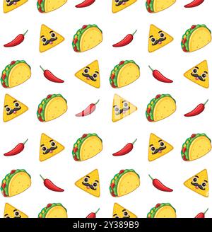 Seamless pattern with tacos and chili peppers Stock Vector