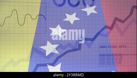 Venezuela flag image over financial graph and data charts Stock Photo