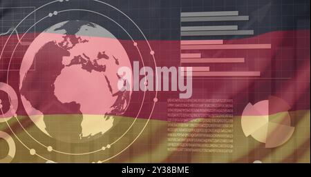 Global data analysis image over German flag background Stock Photo