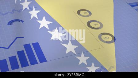 Data visualization image over flag of Bosnia and Herzegovina Stock Photo