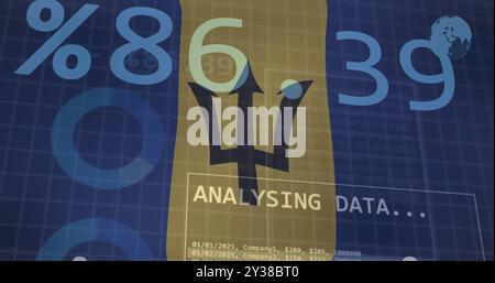 Financial data and graph image over flag of Barbados Stock Photo
