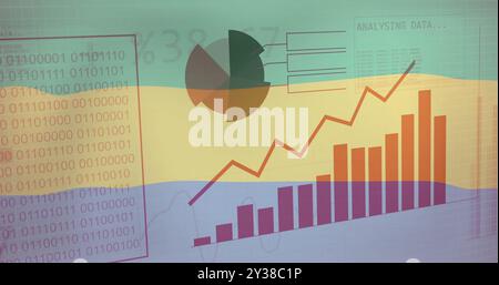 Binary code and data charts image over Gabon flag background Stock Photo