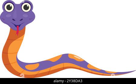 Cartoon illustration of a purple and orange snake sticking its tongue out Stock Vector