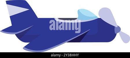 Blue cartoon airplane with a single propeller is flying in the sky Stock Vector