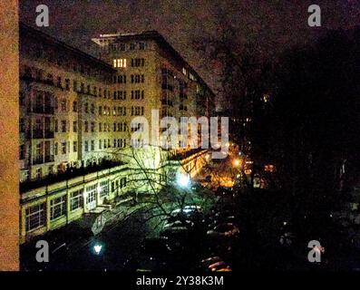 Backside of Apartment Buildings Backside of 1950 s build apartment block at Karl Marx Allee. Berlin, Germany. Berlin Koppenstrasse - Karl Marx Allee Berlin Germany Copyright: xGuidoxKoppesxPhotox Stock Photo