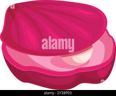 Open pink seashell containing a white pearl with a shiny surface Stock Vector