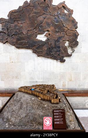 Yerevan, Armenia - July 10, 2024: map and model of ancient fortress of Erebuni in Urartu country in Erebuni Fortress museum in Yerevan city Stock Photo