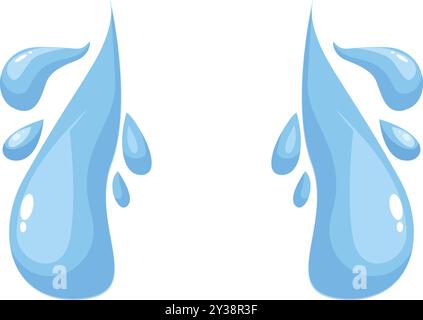 Illustration featuring two cartoon water splashes dripping down against a white background Stock Vector