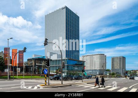 Porto, Portugal, Apr 15 2017, Dynamic urban scene showcasing modern architecture and bustling activity on Boavista Avenue in Porto, Portugal. Captures Stock Photo