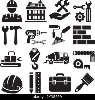 construction icons set Stock Vector