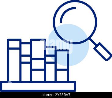 Book and magnifying glass. Book search on online platforms, in depth academic research and reference. Pixel perfect, editable stroke vector icon Stock Vector