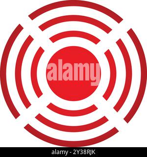 Abstract design of red and white radar waves emitting outward in concentric circles Stock Vector