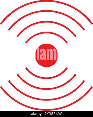 Abstract red symbol representing broadcasting signal waves spreading from a red dot on a white background Stock Vector