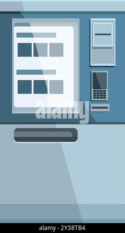 Modern atm machine is showing a payment processing operation on its screen Stock Vector