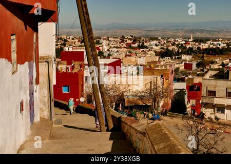 Bhalil Morocco the city of cave houses, 6 km north west of Sefrou. This location is world famous for its cave houses, colorful and connected by bridge Stock Photo