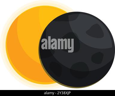Illustration of a dark planet passing in front of the sun creating a partial eclipse Stock Vector