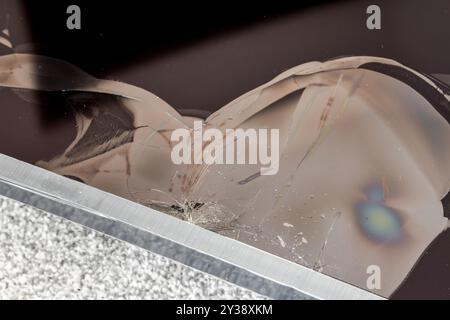 LCD tv display accident, smashed and broken screen when delivered Stock Photo