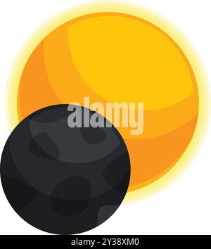 Simple cartoon illustration of a dark planet partially covering a bright yellow star Stock Vector